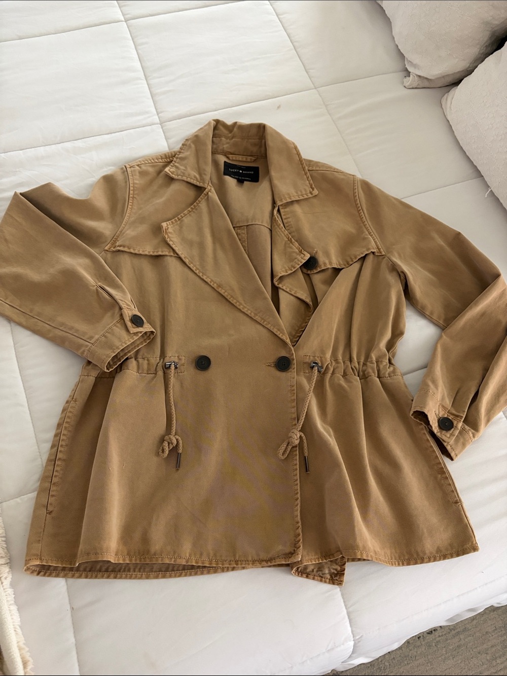 Lucky Brand Tan Drawstring Trench Jacket